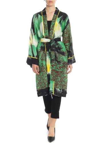 P.a.r.o.s.h. kimono in green and yellow with palms pattern green