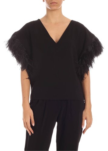 P.a.r.o.s.h. ostrich feathers oversize blouse in black black
