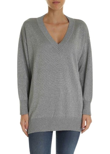 P.a.r.o.s.h. oversize knitted pullover in silver lamè silver