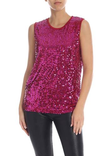 P.a.r.o.s.h. red jersey top with fuchsia sequins fuchsia