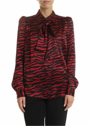 P.a.r.o.s.h. shirt in red and black zebra printed silk animal print