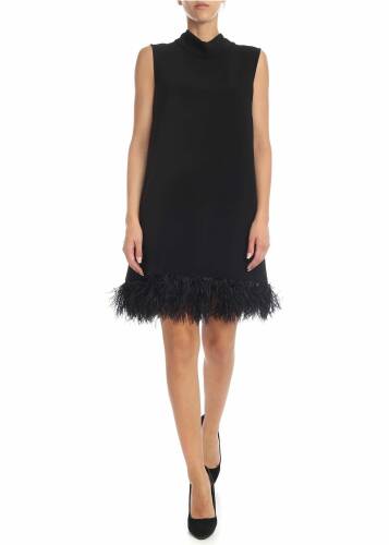 P.a.r.o.s.h. sleeveless dress in black cady with feather details black