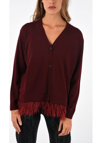 P.a.r.o.s.h. wool lown cardigan ostrich feathers violet