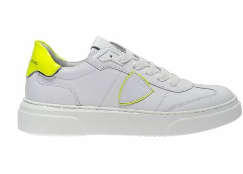 Philippe Model temple s veau neon sneakers in blanc jaune white