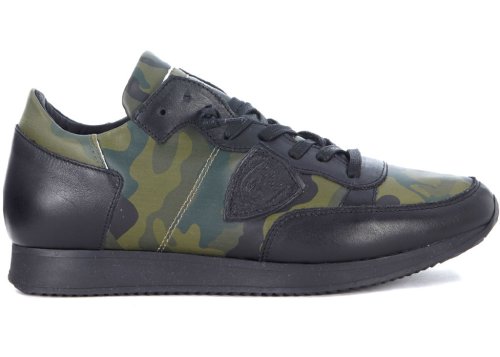 Philippe Model tropez black leather and camouflage sneaker* green