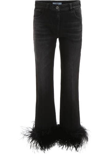 Prada jeans with ostrich feathers nero