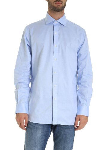 Ralph Lauren logo embroidery shirt in light blue and white light blue
