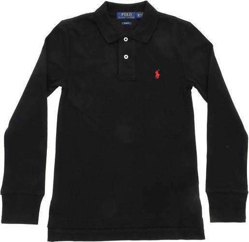 Ralph Lauren red logo long sleeve polo shirt in black black