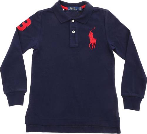 Ralph Lauren red logo long sleeve polo shirt in blue blue