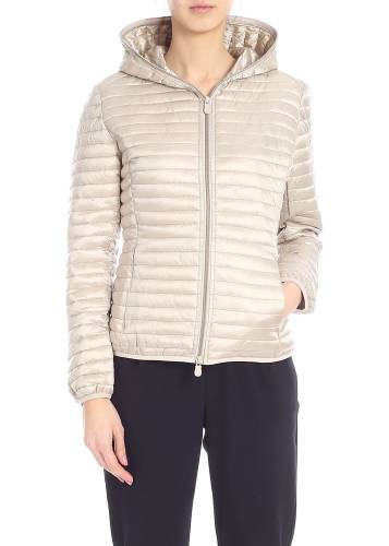 Save The Duck beige waisted down jacket with hood beige