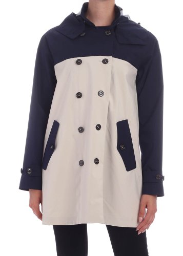 Save The Duck color block trench coat in blue and beige blue