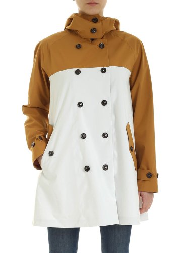 Save The Duck double-breasted coat in beige and white white