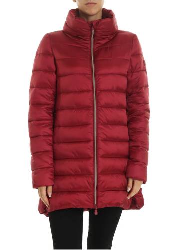 Save The Duck down jacket with logo patch in burgundy red