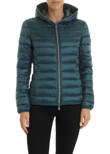 Save The Duck logo patch down jacket in emerald green green