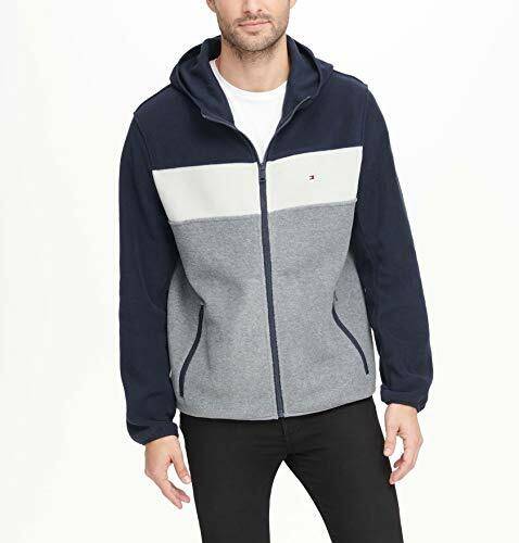 Tommy Hilfiger men's hooded performance fleece jacket navy/white/light grey