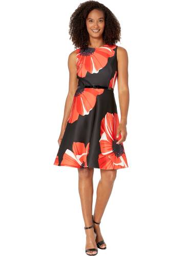Tommy Hilfiger poppy floral scuba fit-and-flare dress black cherry
