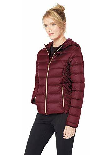 Tommy Hilfiger women's short packable down jacket with hood crushed violet