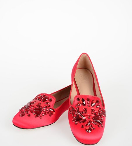 Tory Burch embroidered jewel delphine ballet red