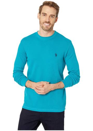 U.s. Polo Assn. long sleeve crew neck solid thermal shirt shocking peacock