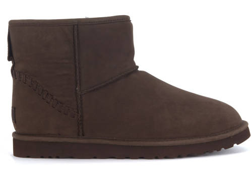 Ugg classic mini deco goat ankle boots in chicolate brown leather vintage effect brown