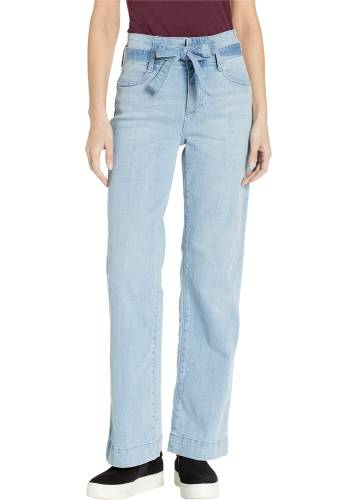Vince Camuto high-rise light indigo belted wide leg jeans in oasis blue oasis blue