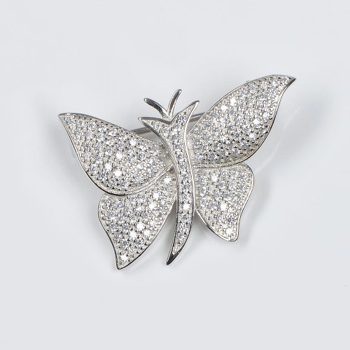 Brosa fluture din argint cu pietre zirconice