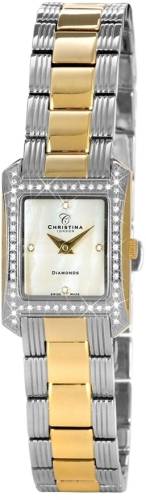 Ceas de dama Christina London 138-2bw swiss made, bi-color, bratara otel inoxidabil, 60 diamante