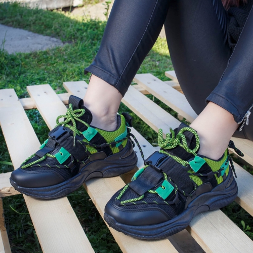 Modlet Pantofi dama sport negri cu verde iolisa