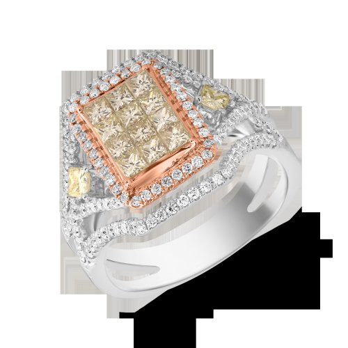 Inel din aur alb-roz de 18k cu diamante galbene de 0.83ct si diamante transparente de 0.6ct