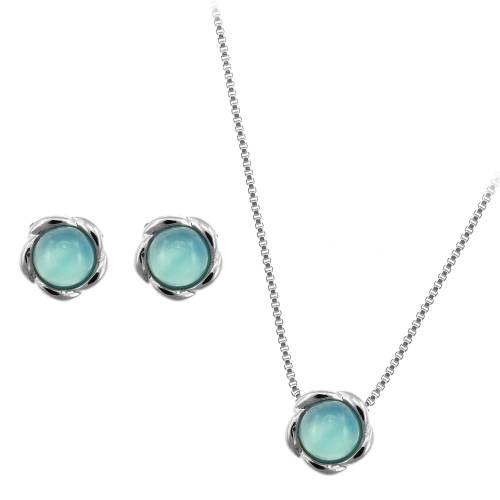 Roxannes - Rebeca >m Set bijuterii placate cu argint - bloom - colier si cercei cu pietre semipretioase agat albastru