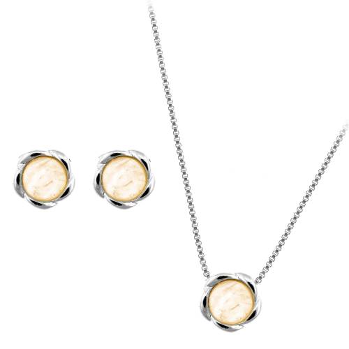 Roxannes - Rebeca >m Set bijuterii placate cu argint - bloom - colier si cercei cu pietre semipretioase quartz roz
