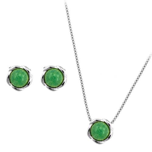 Roxannes - Rebeca >m Set bijuterii placate cu argint - bloom - colier si cercei cu pietre semipretioase quartz verde