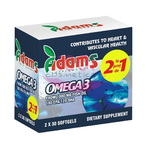 Adams supplements omega 3 1000 mg ulei de peste 180epa/120dha pachet 1+1 gratis