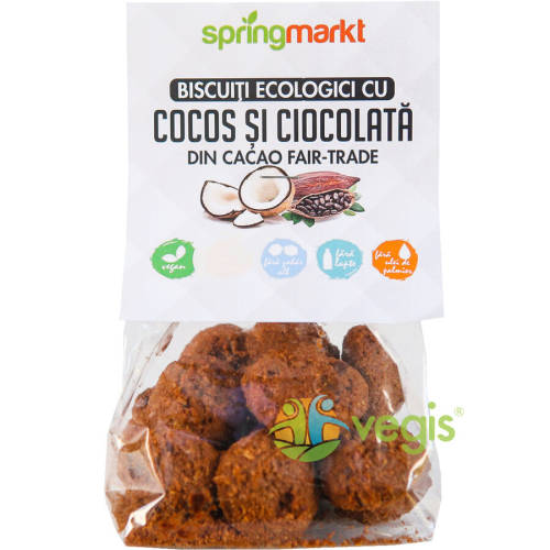 Biscuiti cu ciocolata fair-trade si cocos ecologici/bio 100g