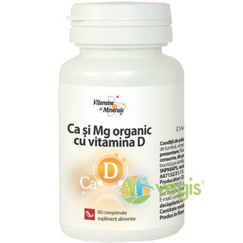 Calciu si magneziu organic cu vitamina d 60cpr