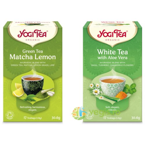 Ceai verde cu matcha si lamaie ecologic/bio 17dz + ceai alb cu aloe vera ecologic/bio 17dz