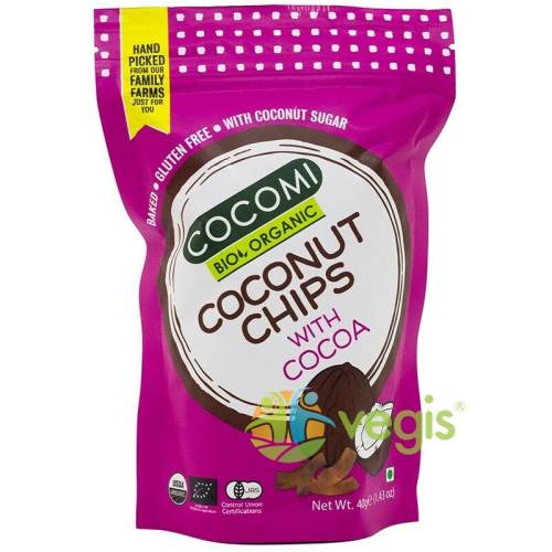 Chips-uri de cocos cu cacao ecologice/bio 40g
