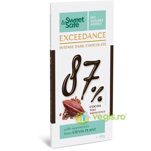 Ciocolata intens amaruie 87% cu indulcitor stevie sweet&safe 90g