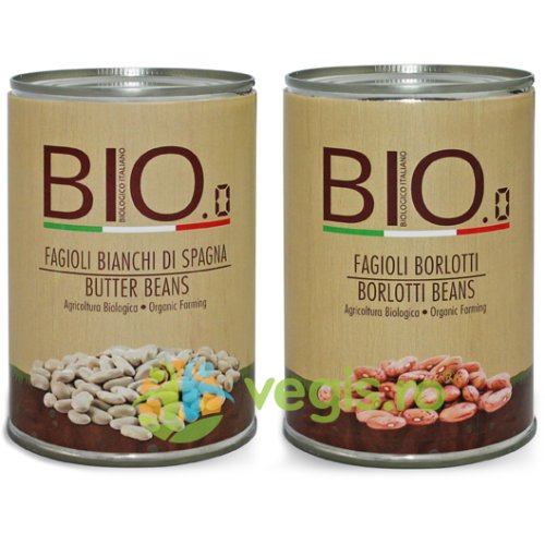 Fasole alba mare (butter beans) fara gluten ecologica/bio 400g + fasole borlotti fara gluten ecologica/bio 400g