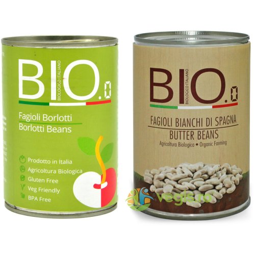 Fasole borlotti fara gluten ecologica/bio 400g + fasole alba (mica) cannellini fara gluten ecologica/bio 400g