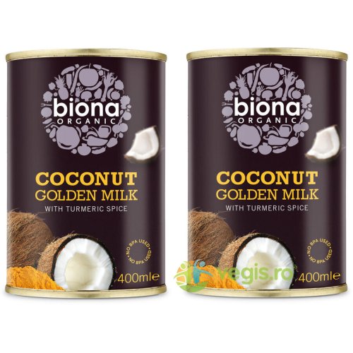 Lapte de cocos auriu cu turmeric ecologic/bio 400ml pachet 1+1