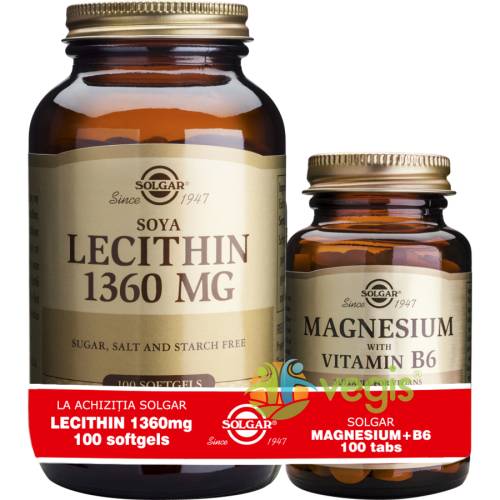 Lecithin 1360mg 100cps moi (lecitina din soia) + magnesium cu b6 100 tablete pachet 1+1 cadou