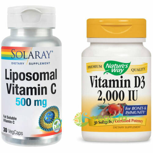 Liposomal vitamin c 500mg 30cps + vitamina d3 2000ui (adulti) 30cps pachet 1+1