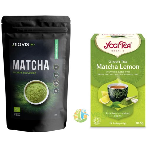 Matcha pulbere ecologica/bio 60g + ceai verde cu matcha si lamaie ecologic/bio 17dz 30.6g
