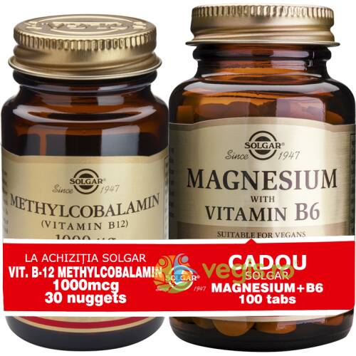 Methylcobalamin (vitamina b12) 1000mcg 30tb (metilcobalamina) sublinguale + magnesium (magneziu) cu b6 100 tablete pachet 1+1 cadou