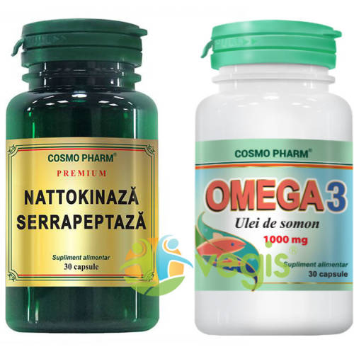 Nattokinaza serrapeptaza 30cps + omega 3 ulei de somon 30cps pachet 1+1