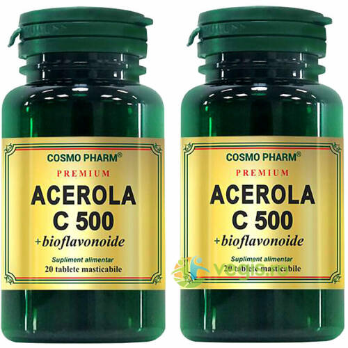 Pachet 1+1-50% acerola c 500mg + bioflavonoide 20+20cps masticabile premium