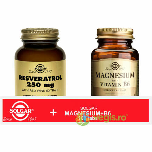 Resveratrol 250mg 30cps (cu extract de vin rosu) + magnesium cu b6 100 tablete pachet 1+1 cadou