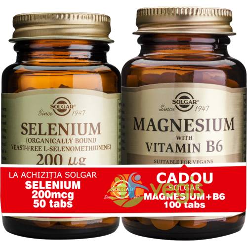 Selenium (seleniu) 200mcg 50 tablete + magnesium (magneziu) cu b6 100 tablete pachet 1+1 cadou