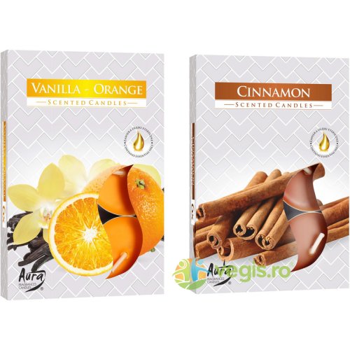 Set lumanari tip pastila aroma vanilie si portocala 6buc + set lumanari tip pastila aroma scortisoara 6buc